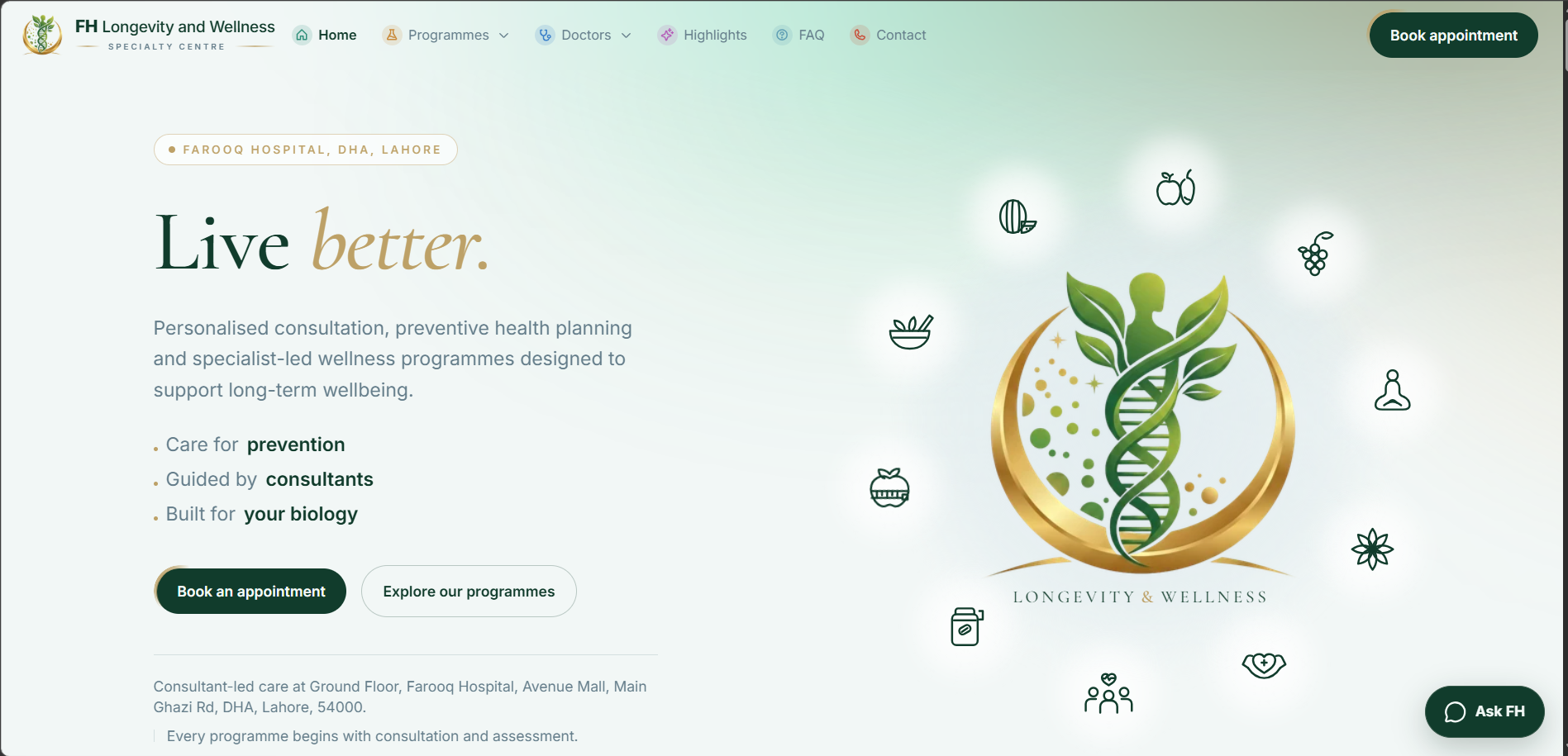 FH Longevity & Wellness interface